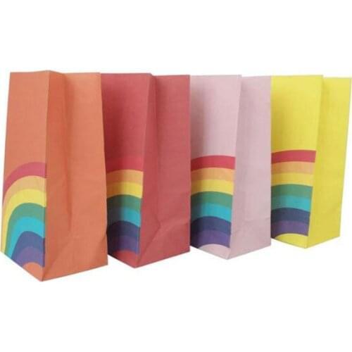 8pcs/lot Mixcolor rainbow Food Bags Open Top Gift Packing Paper Bag Unicorn Popcorn Box and Bags & Wrapping Supplies