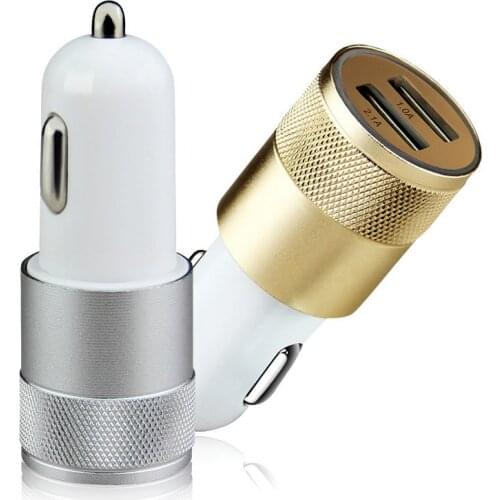 Double USB Car Charger Charging Metal Flat Mobile Phone Universal Charging 2.1V Small Steel Cannon Car Charger