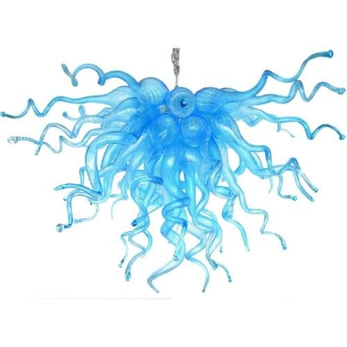 Free Shipping Blue Colored Modern Flower Shape Custom Made Hand Blown Murano Glass Style Chandelier Crystals