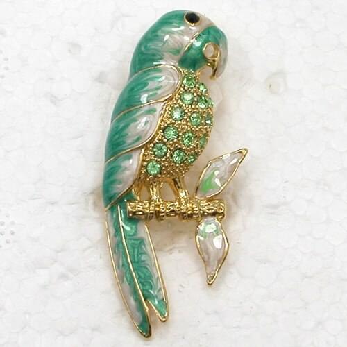 Rhinestone Green Enamel Parrot Pin brooches C2097 K2