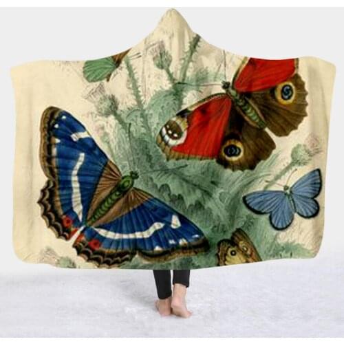 Plstar Cosmos Colorful butterfly insect Blanket Hooded Blanket 3D full print Wearable Blanket Adult men women Blanket style-8