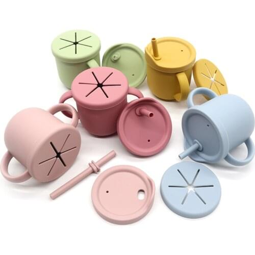 Baby childrens three-purpose silicone learning drinking cups snack cups with straws cups milk cup lip BPA Free baby water cup