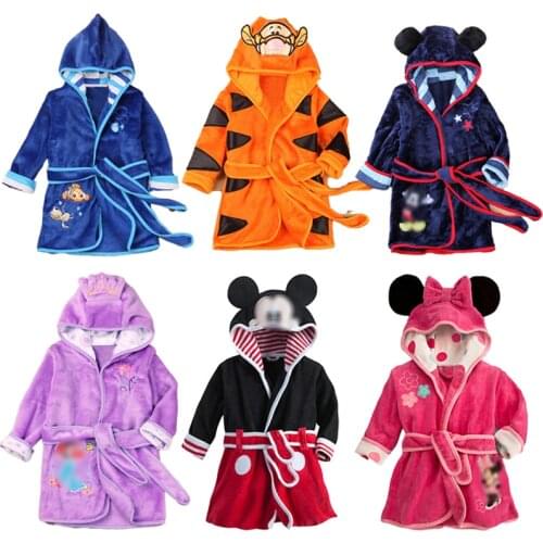 2-10y Childrens bathrobe flannel winter new boys girls belt cartoon housewear robe bathrobe boys girls animal pajamas Robe