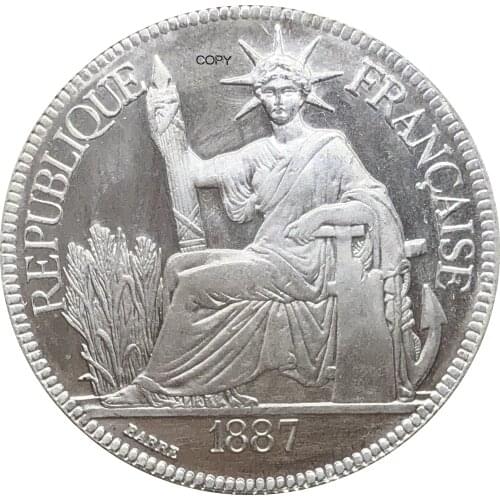 French Indochina 1887 A 1 Piastre Commerce Coin REPUBLIQUE FRANCAISE Cupronickel Silver Plated Copy Coins