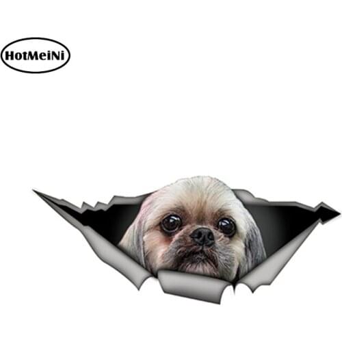 HotMeiNi 15cm x 6cm Shih tzu 3D Car Stickers Funny Pet Dog Decal Creative Modified Stickers Waterproof Car Styling Decoration