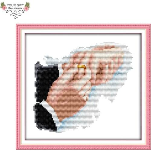 Joy Sunday Romantic Marriage R692 14CT 11CT Counted and Stamped Home Decoration Hold Hands Needlework Embroidery Cross Stitch