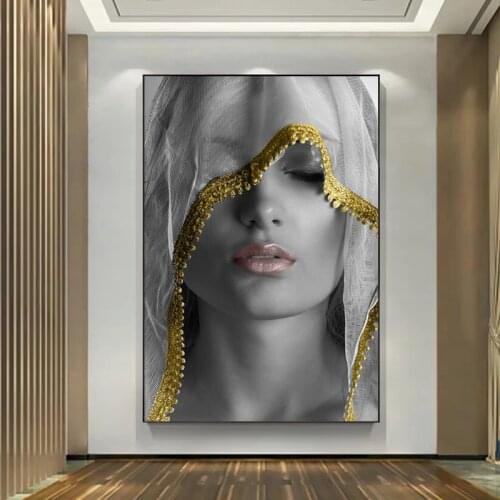 Modern Golden Noble Veil Women Canvas Paintings Nordic Wall Posters and Print Wall Picture for Living Room Artwork Home Cuadros