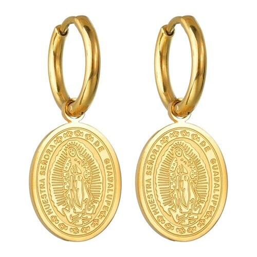 Catholic Our Lady of Guadalupe Geometric Oval Earings Stainless Steel Virgin Mary Pendientes Mujer For Girl