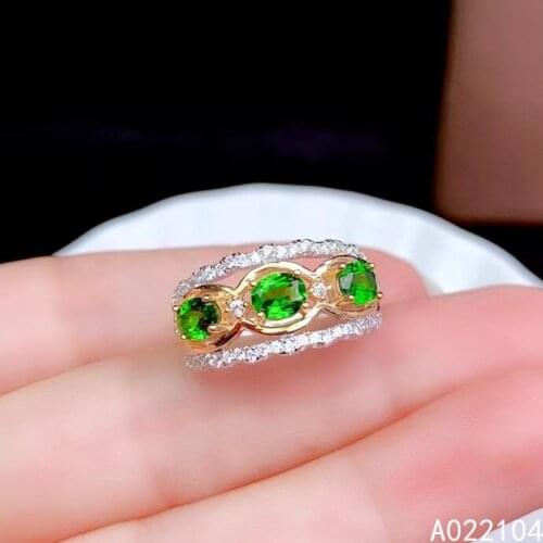 KJJEAXCMY fine jewelry 925 sterling silver inlaid Natural Diopside women noble exquisite adjustable gem ring support detection
