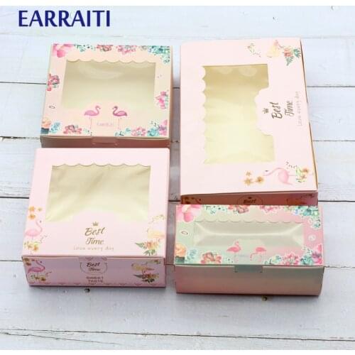 50PCS Wedding Gift Box Packaging Candy Cookies Chocolates Cake Gift Kraft Paper Box With Window Birthday Flamingo Party Favors