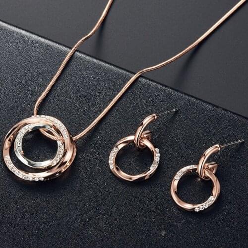 Round Crystals Pendants Earrings Necklaces Metal Popular Charm Wedding Accessories For Women 2020 Trendy Jewelry Wholesale