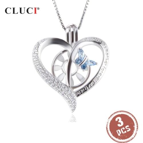 CLUCI 3pcs Silver 925 Heart Butterfly Pendant for Women Necklace Jewelry 925 Sterling Silver Zircon Pendant Jewelry SC351SB