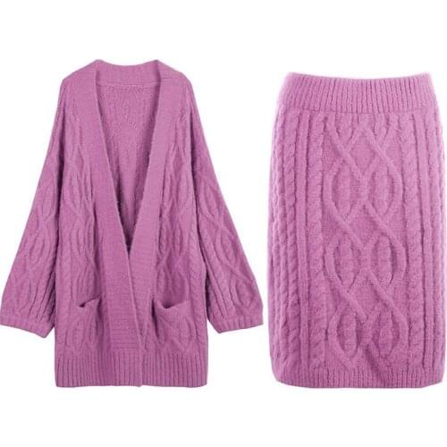 ELgant party Two pieces outfits 2021 Sexy v-neck women knitted skirt suits Autumn winter long sleeve two piece dress