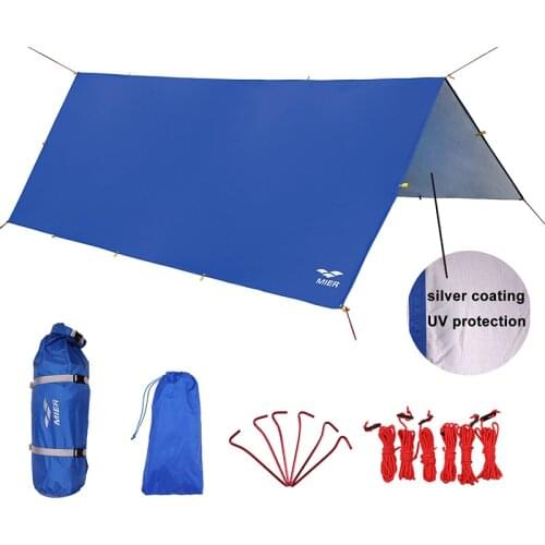 MIER Waterproof Hammock Rain Fly Lightweight Tent Tarp Camping Backpacking Tarp Shelter, 6 Stakes and 12 Ropes Included