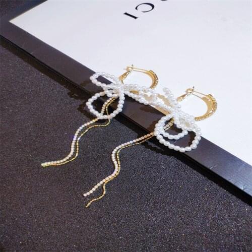 Milangirl Trendy Geometric Circle Dangle Earrings Simulated Pearl Crystal Tassle Earrings Fashion Jewelry for Women Girl