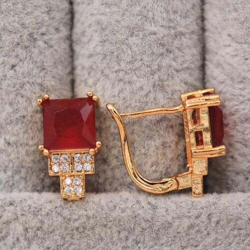 Trendy Gold Plated Copper Hoop Earrings Green Red Square Zirconia For Women Fashion Jewelry Accessories Wedding Anniversary Gift