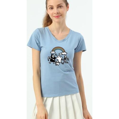 Fashion Kawaii Tops Tee Summer 2020 Funny Printed White V Neck T Shirt Women Short Sleeve Harajuku Tees T-shirt Femme Tops Lady