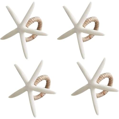 Napkin Rings Set of 4, Sea Star Napkin Ring for Starfish Serviette for Tables, Wedding, Birthday, Banquet, Christmas