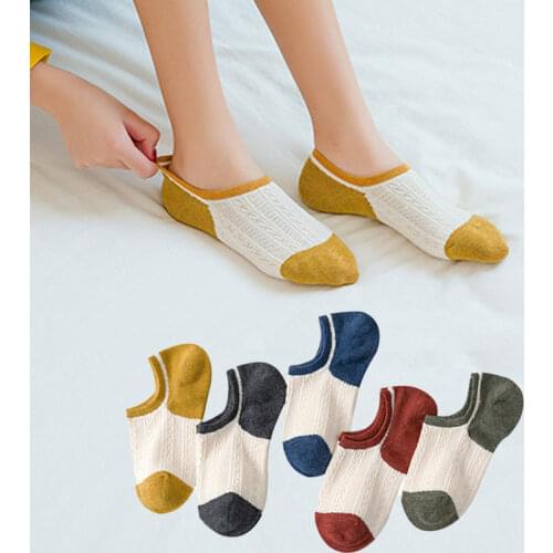 5 Pairs Summer Women Socks Set Retro Style Cotton Casual Breathable Soft Mesh Cute Short Invisible Low Cut Non-slip Ankle Socks