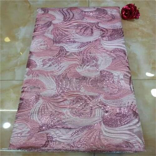 New Arrival Sequins Lace Fabrics African Nigerian Tulle Mesh Lace Fabric pink for Wedding Organza Lace Fabrics with Sequins