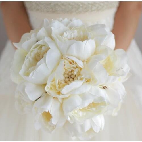 New Simple style, bridal Ivory bouquet, peony brooch pearl wedding bouquet, Elegant Ivory whitee simulation peonies bouquets