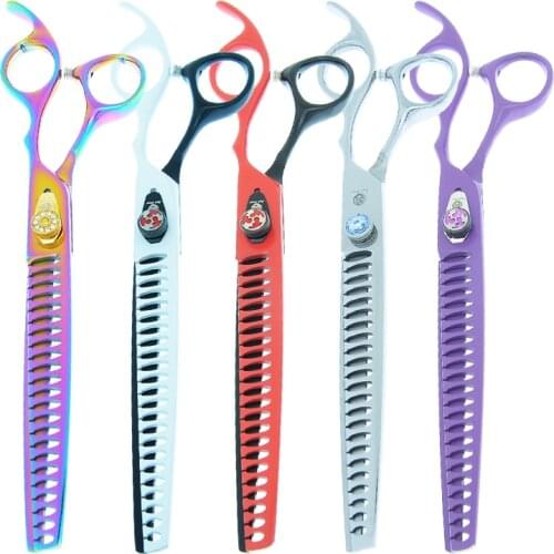 8.0" Big Purple Dragon Pets Grooming Scissors Japan 440C Dog Thinning Shears Fish Bone Pet Trimming Tools Animal Tesouras B0059B