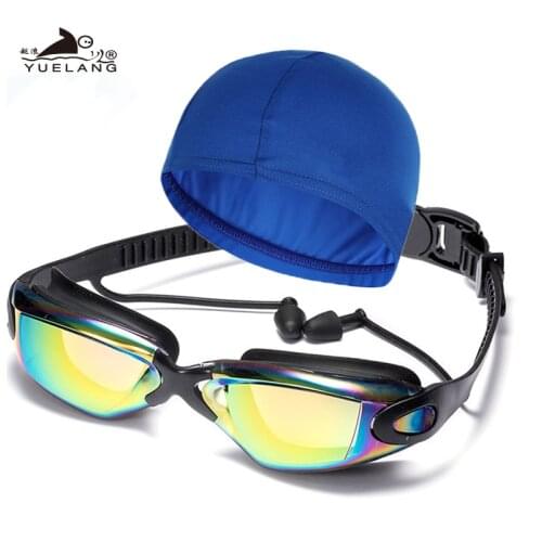 Swimming goggles Bathing cap Unisex earplugs Plating Waterproof Anti-fog Goggles Adult Professional Swimming Glasses Anti-UV