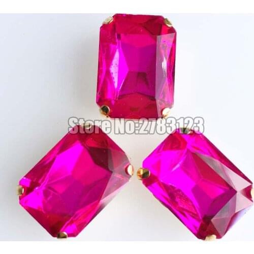 Factory sales Gold bottom Rectangle eight square rose AAA+ Glass Crystal sew on claw rhinestones,diy/Clothing accessories SWCJ08