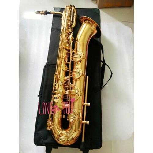 Real Shot New Professional Baritone Saxophone gold Lacquer E Flat With Case And Mouthpiece Free Shipping