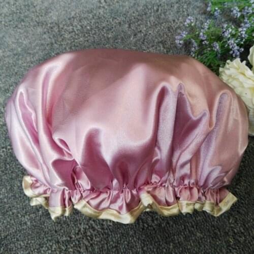 Wholesale Lovely Thick Women Shower Satin Hats lorful Bath Shower Caps Hair Double waterproof Bathing Cap Bathroom Accessories