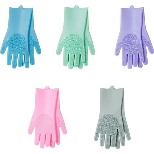 Silicone Dishwashing Gloves Wash Cleaning Gloves With Sponge Scrubbers For Washing Kitchen, Bathroom, Car and More