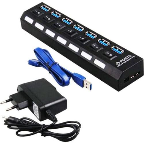 USB 3.0 HUB Splitter 7 Ports Independent Switch Extender With Power