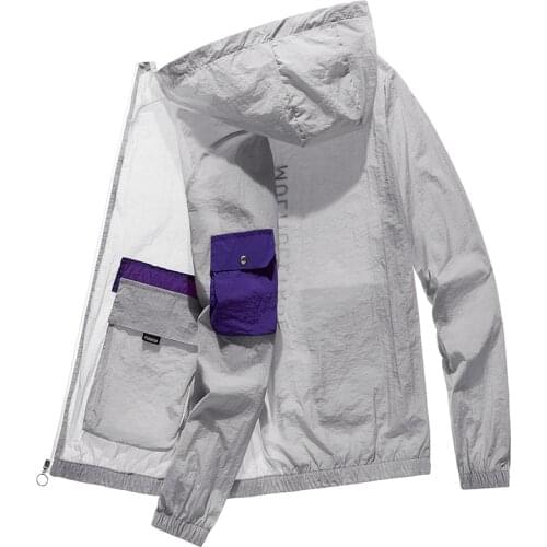 Summer Men`s Thin Sun Protection Jacket Outwear Sports Cycling Hooded Windbreaker Coats Male Clothing M-4XL