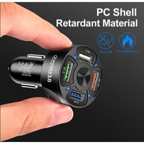 3A QC3.0 4USB Car Charge Fast Charger One Tow Four Mobile Phone Car Charger Fast Shipping
