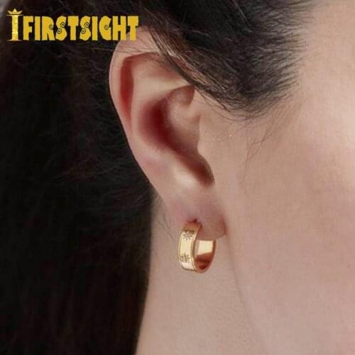 2021 New Gold Color Simple Fashion Engraved CZ Star Small Hoop Plain Circle Hoop Geometric European Women Earring Jewelry