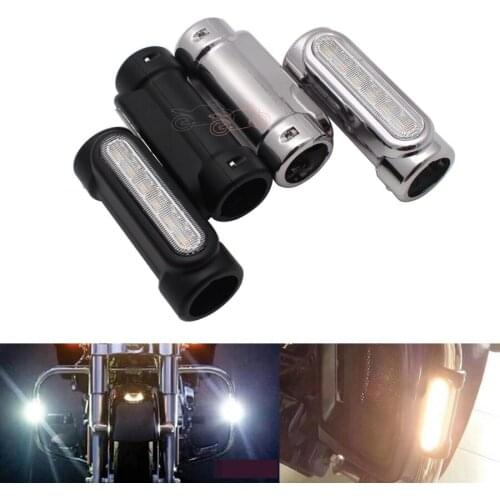 1pair Black/Sliver Motorcycle Highway Crash Bar Switchback Amber Turn Signal Light + White Driving Light LED for Harley Victory