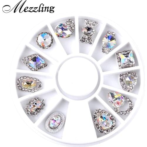 12pcs/Box Luxury Charm Clear AB Alloy Nail Rhinestone Diamond Decorations Wheel 3D Mix Designs Manicure Tools