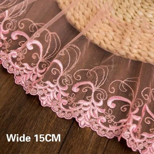 15cm Exquisite Pink Embroidery Flower Lace Fabric Applique Collar Trimming Diy Underwear Bra Lace Skirt Sewing Supplies