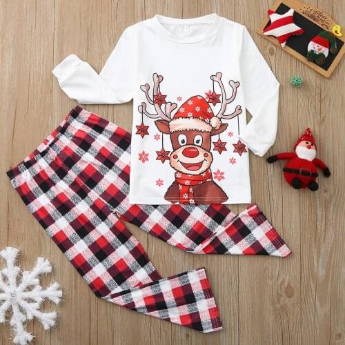 2021 Family Christmas Pajamas Set Deer Print Adult Women Kids Family Matching Clothes Xmas Family Sleepwear 2PCS Sets Top+Pants