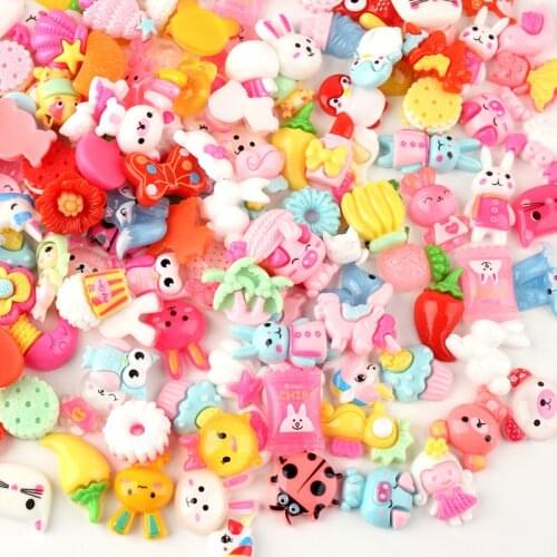 50Pcs Mixed Cute Fruit/animals/flowers Flat Back Resin Accessories DIY Craft Kids Toys Headwear Phone Shell Patch Arts Materials