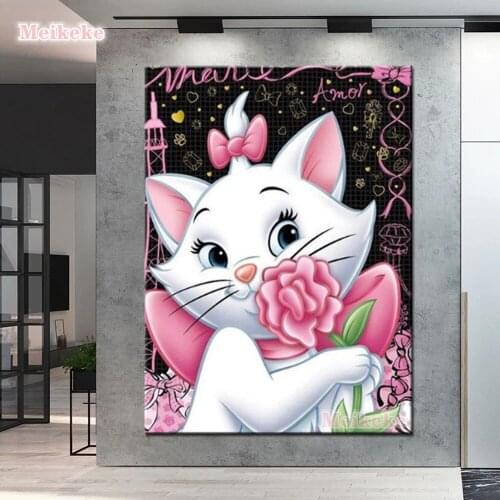 5D DIY Diamond Painting Cartoon Full Square Rhinestone Mosaic Embroidery Cross-Stitch Kits Aristocats Marie Cat Home Decoration
