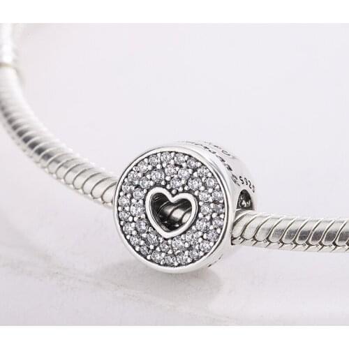925 Sterling Silver CZ Transparent Zircon Pave Anniversary Round Heart-Shaped Pendant Charm Bracelet Jewelry Making For Pandora
