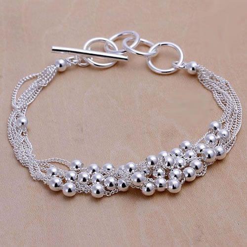 Hot Sale Fine Silver Plated Jewelry,Wholesale Factory Price 925 Charms Free Shipping Fashion Six Line Beads Bracelet /aepai