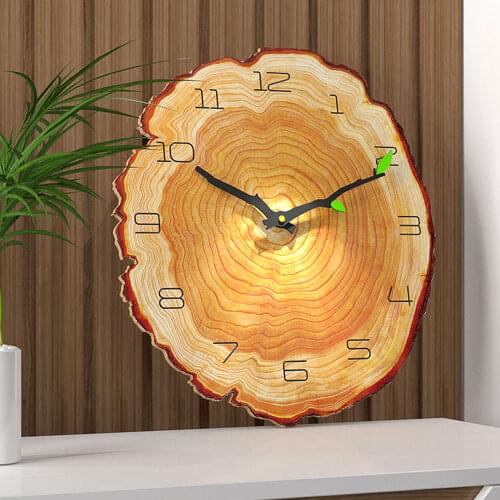 12 inch Wooden Wall Clock Modern Design Home Kitchen Silent Timepiece Decor Quartz Movement Annual Ring Design Wall decoration
