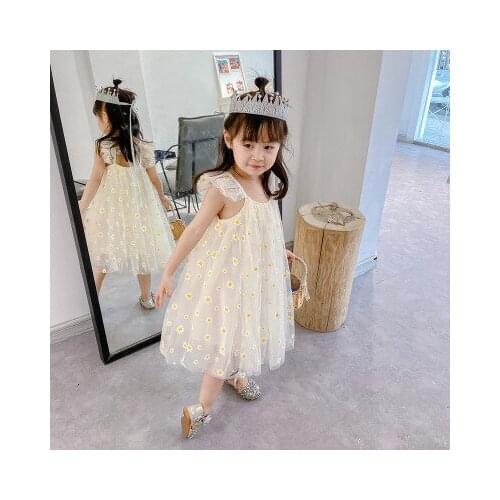 Childrens Clothing Girls Dress 2021 Summer Baby Girl Korean Style Mesh Daisy Dress Holiday Style Toddler Girl Princess Dress