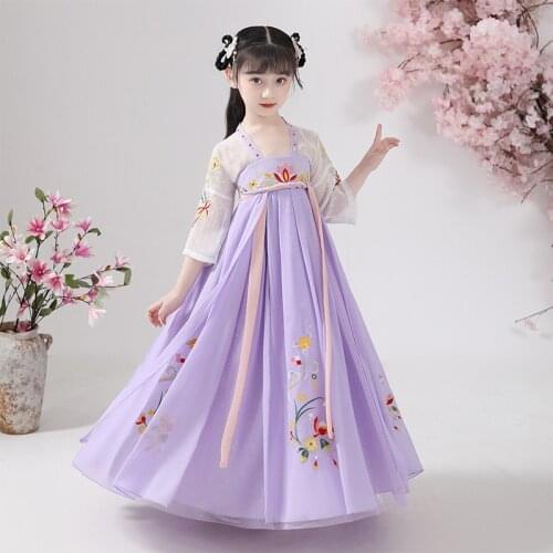 Ancient Chinese Costume Girls Clothes Traditional Hanfu Han Dynasty Dance Folk Kids Fairy Dress Photography Outfits Gowns