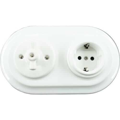 Double Wall Switch Socket Flush-mounted 2 Porcelain Frames