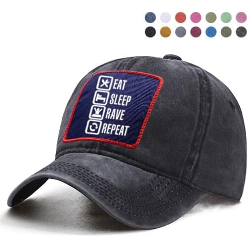 Eat Sleep Rave Repeat Baseball Cap Dad Trucker Hat Woman Berets Ponytail Caps Casquette Snapback Gorras Boinas Hats Sun Shade