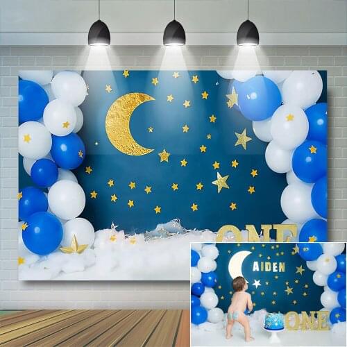 Boy 1st Birthday Photography Background Cake Smash Kids Photo Balloons Prop Moon Baby Shower Decor Children Photocall Studio