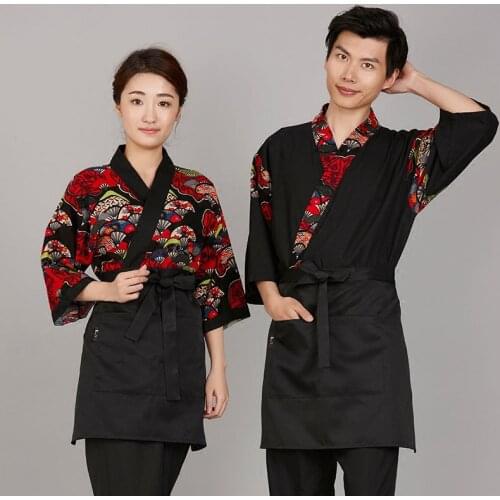 Cotton Print sushi cloth Japanese food service uniform fan pattern chef japan work cloth